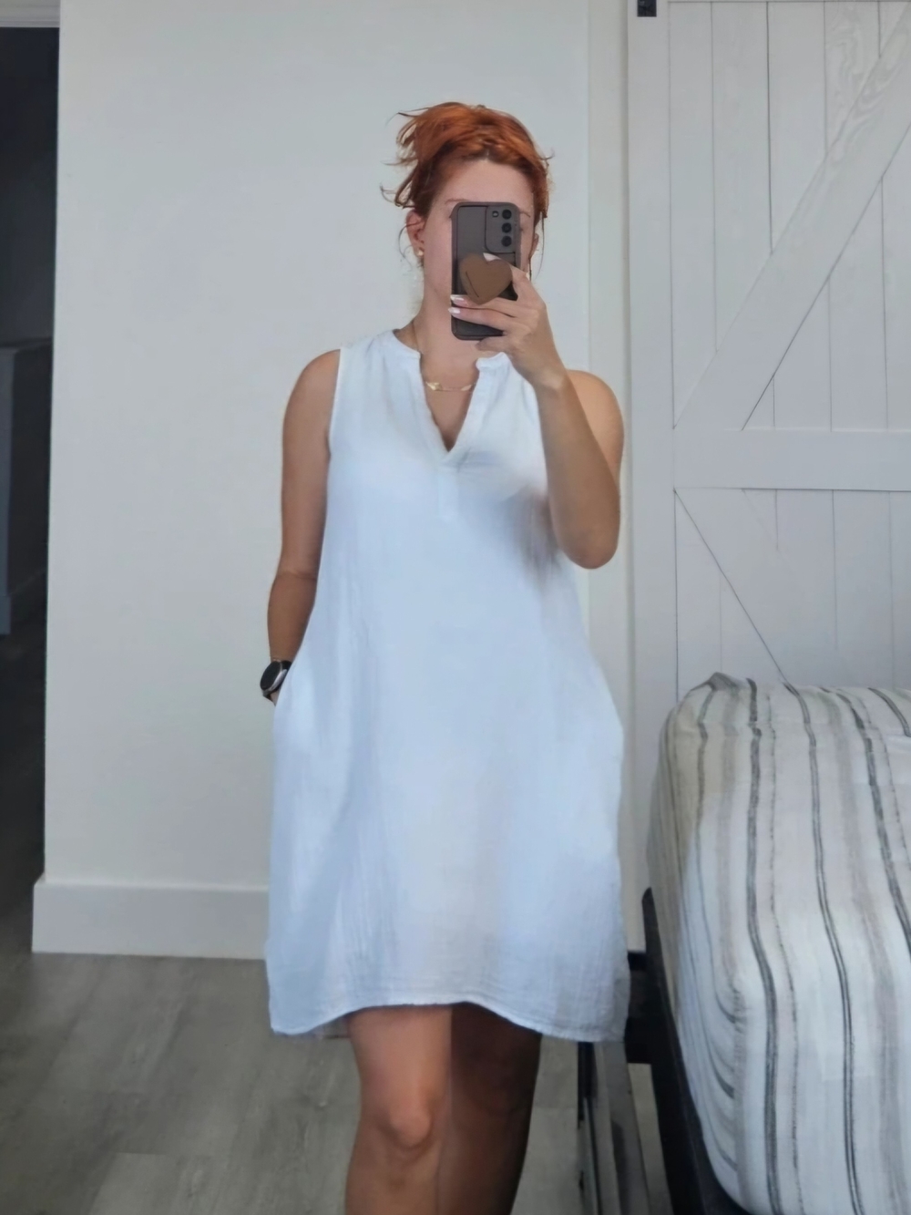 Time and Tru White Cotton Split-Neck Peasant Top